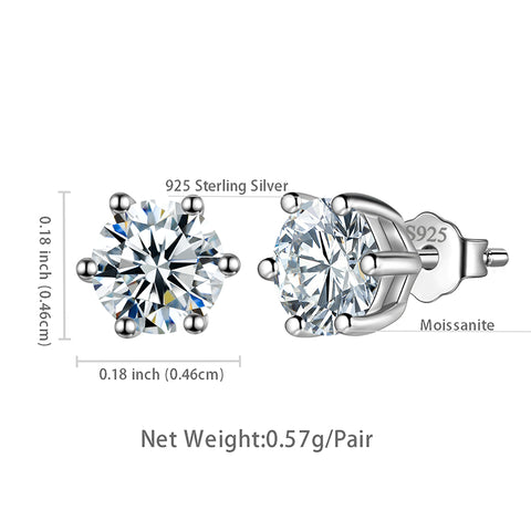 Orecchini a bottone Moissanite Gioielli da donna per ragazze Argento sterling 925 a 6 punte
