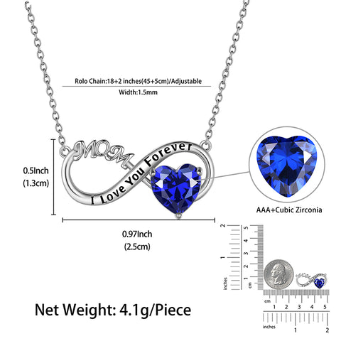 Mom Necklace Heart Birthstone Pendant Women Mother's Day Gifts Infinite Birthday Jewelry - Aurora Tears Jewelry