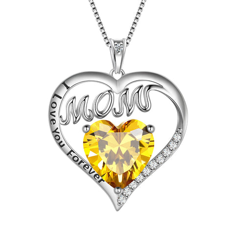 Mom Necklace Heart Birthstone Pendant Jewelry Women Mother's Day Gifts - Aurora Tears Jewelry