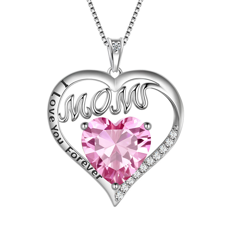 Mom Necklace Heart Birthstone Pendant Jewelry Women Mother's Day Gifts - Aurora Tears Jewelry