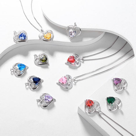 Collana per mamma, ciondolo a forma di cuore, ciondolo con pietra portafortuna, regali per la festa della mamma, gioielli di compleanno
