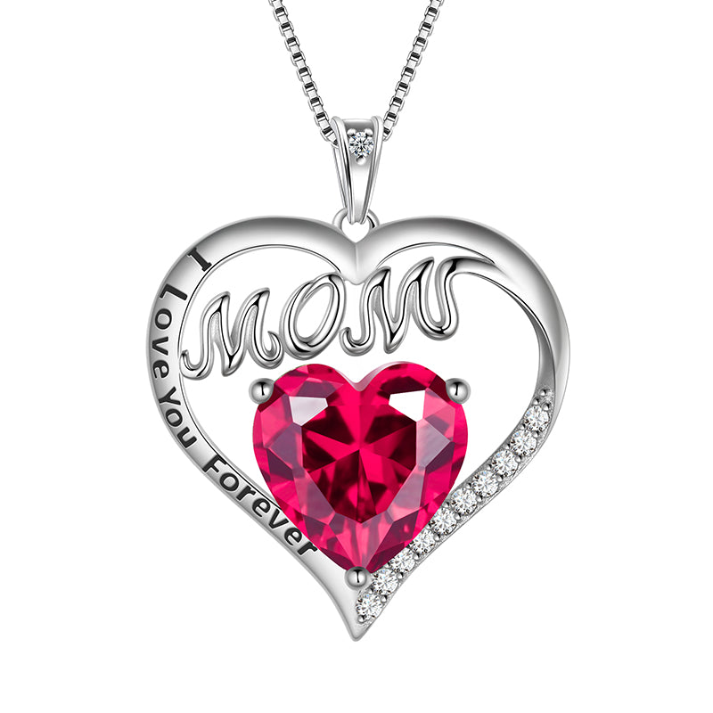 Mom Necklace Heart Birthstone Pendant Women Mother's Day Gifts Birthday Jewelry - Aurora Tears Jewelry