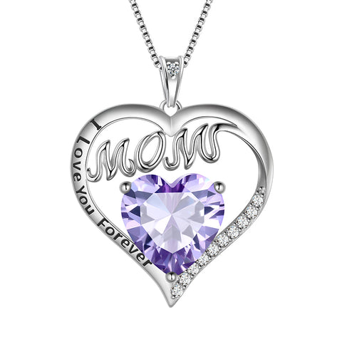 Mom Necklace Heart Birthstone Pendant Jewelry Women Mother's Day Gifts - Aurora Tears Jewelry