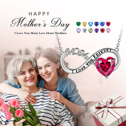 Mom Necklace Heart Birthstone Pendant Infinite Jewelry Women Mother's Day Gifts - Aurora Tears Jewelry