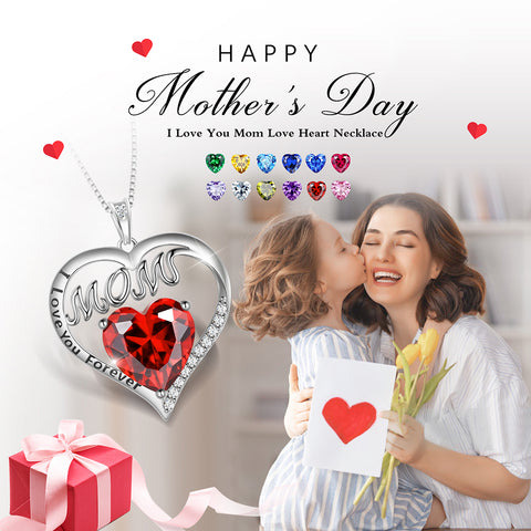 Mom Necklace Heart Birthstone Pendant Jewelry Women Mother's Day Gifts - Aurora Tears Jewelry