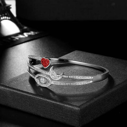 Bracciale rigido con occhio di cuore di luna, bracciale, gioielli da donna, in acciaio inossidabile