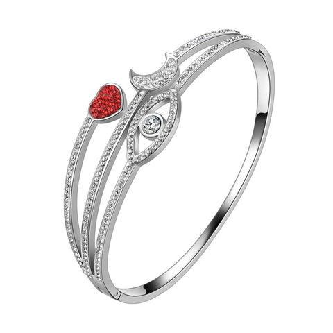 Bracciale rigido con occhio di cuore di luna, bracciale, gioielli da donna, in acciaio inossidabile