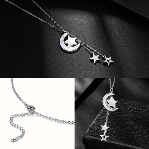 Colar com pingente de estrela e lua, joia feminina de aço inoxidável
