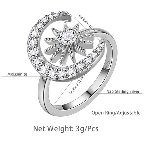 Anello Moon Sun Moissanite Gioielleria raffinata Donna Ragazza Argento sterling 925