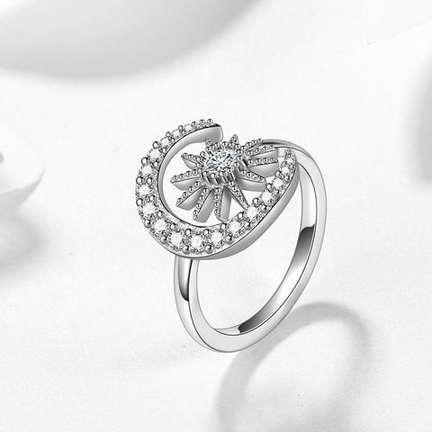 Anello Moon Sun Moissanite Gioielleria raffinata Donna Ragazza Argento sterling 925