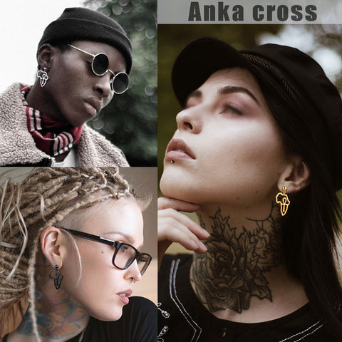 Afrika Karte Ägypten Ankh Kreuz Ohrringe Ohrstecker Herren Damen Schmuck 925 Sterling Silber
