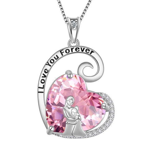 Collana madre figlia in argento sterling 925 con cuore e pietra portafortuna, regalo per la festa della mamma