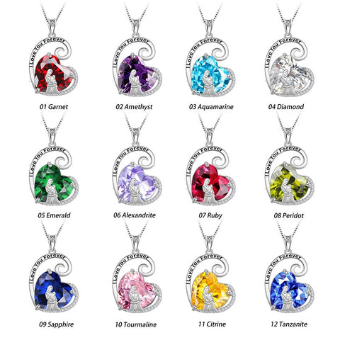 Collana madre figlia in argento sterling 925 con cuore e pietra portafortuna, regalo per la festa della mamma