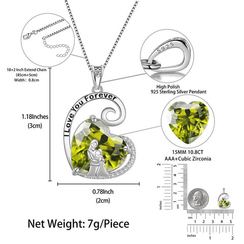 Collana madre figlia in argento sterling 925 con cuore e pietra portafortuna, regalo per la festa della mamma