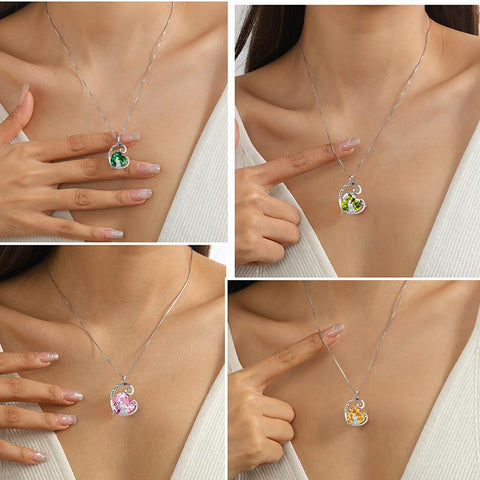 Collana madre figlia in argento sterling 925 con cuore e pietra portafortuna, regalo per la festa della mamma