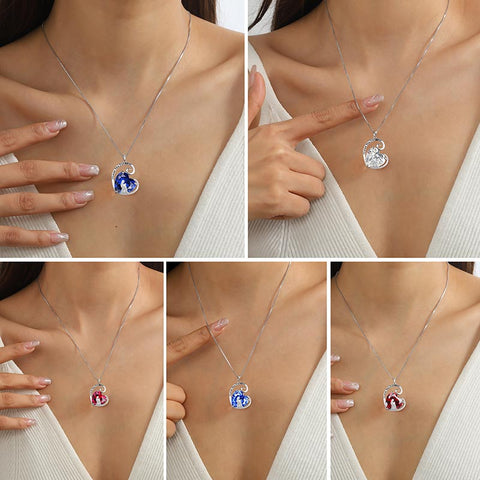 Collana madre figlia in argento sterling 925 con cuore e pietra portafortuna, regalo per la festa della mamma