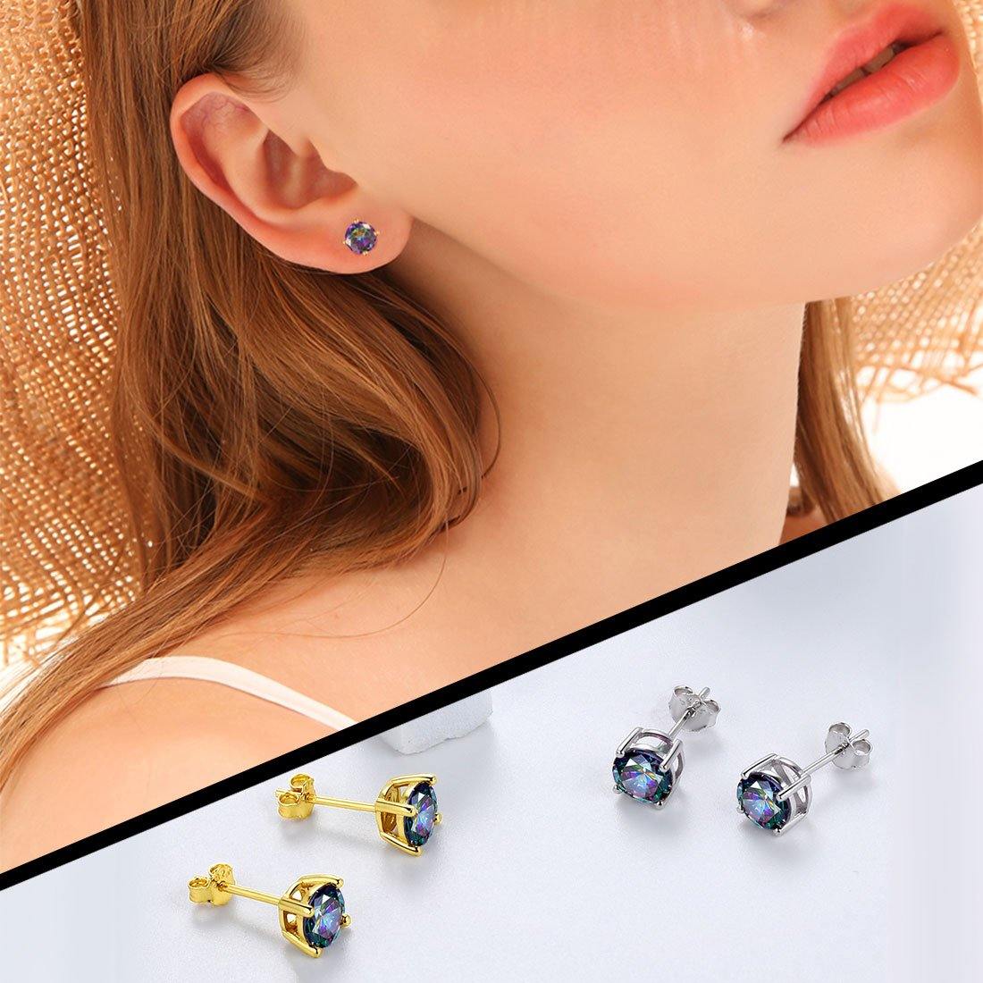 Rainbow Mystic Topaz Earrings Stud Women Girls Jewelry Gifts 925 Sterling Silver - Aurora Tears Jewelry