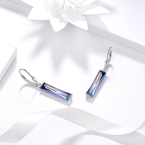 Pendientes colgantes con barra de topacio místico azul, joyería para mujer, Plata de Ley 925