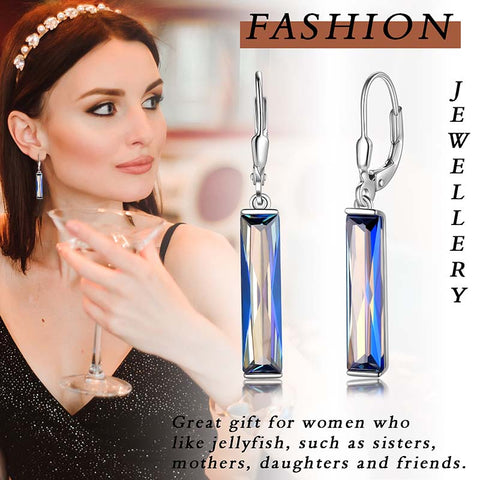 Pendientes colgantes con barra de topacio místico azul, joyería para mujer, Plata de Ley 925