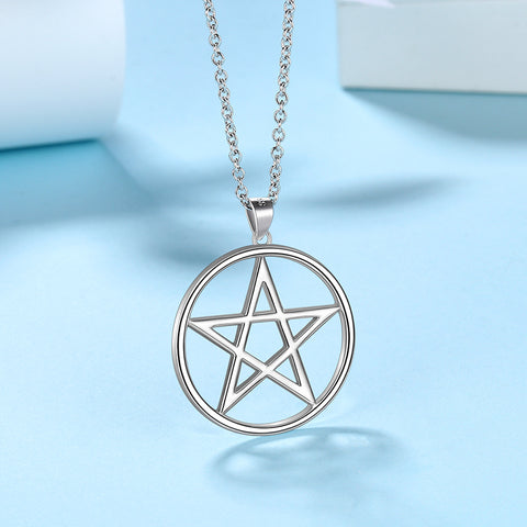 Ciondolo per collana da donna con pendente a forma di stella pentagramma, argento sterling 925