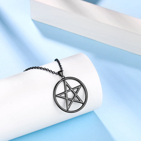 Ciondolo per collana da donna con pendente a forma di stella pentagramma, argento sterling 925