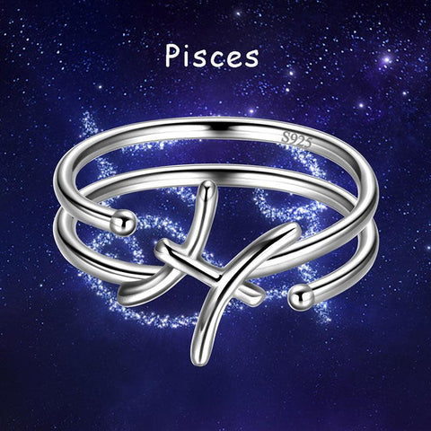 Pisces Zodiac Open Rings 925 Sterling Silver Aurora Tears Jewelry