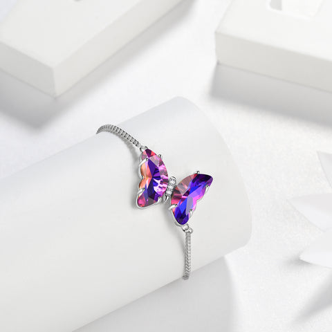 Bracciale a farfalla viola Febbraio Ametista Birthstone Donna Ragazza Gioielli Regalo di compleanno