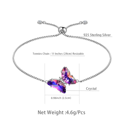 925 Sterling Silver Butterfly Bracelet Birthstone Crystal Women Jewelry Gifts