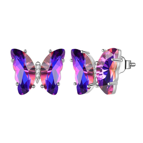 925 Sterling Silver Butterfly Earrings Birthstone Crystal Jewelry Gift Women