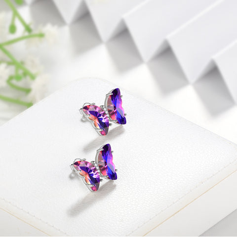 Orecchini a farfalla viola Febbraio Ametista Birthstone Donna Ragazza Gioielli Regalo di compleanno