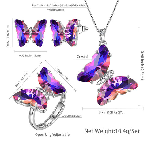 Lila Schmetterlings-Schmuckset, 4-teilig, Februar-Amethyst-Geburtsstein, Damen- und Mädchen-Geburtstagsgeschenke