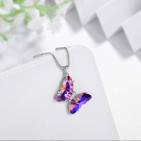Lila Schmetterling Halskette Februar Amethyst Geburtsstein Anhänger Damen Mädchen Schmuck Geburtstagsgeschenk