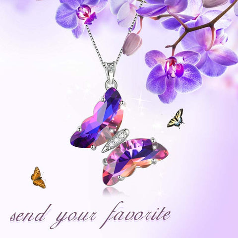 Lila Schmetterling Halskette Februar Amethyst Geburtsstein Anhänger Damen Mädchen Schmuck Geburtstagsgeschenk