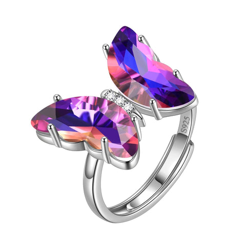 925 Sterling Silver Butterfly Ring Birthstone Crystal Women Jewelry Gifts - Aurora Tears