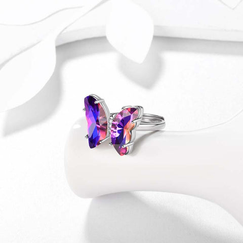 Purple Butterfly Ring February Amethyst Birthstone Women Girls Jewelry Birthday Gift