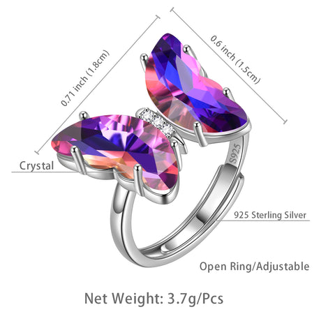 925 Sterling Silber Schmetterling Ring Geburtsstein Kristall Damen Schmuck Geschenke