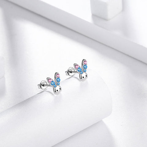 Orecchini a bottone con mini animali con coniglietto, gioielli, regalo per ragazze, argento sterling 925