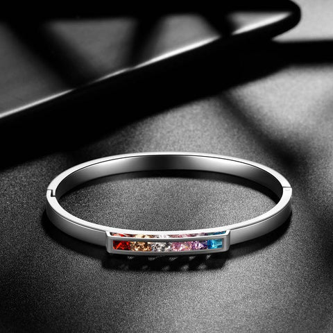 LGBT Rainbow Bangles Bracelet Cuff Pride Jewelry for Men Women Stainless Steel