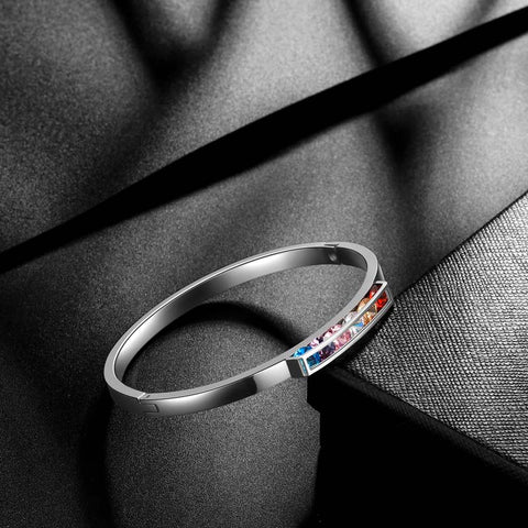LGBT Rainbow Bangles Bracelet Cuff Pride Jewelry for Men Women Stainless Steel