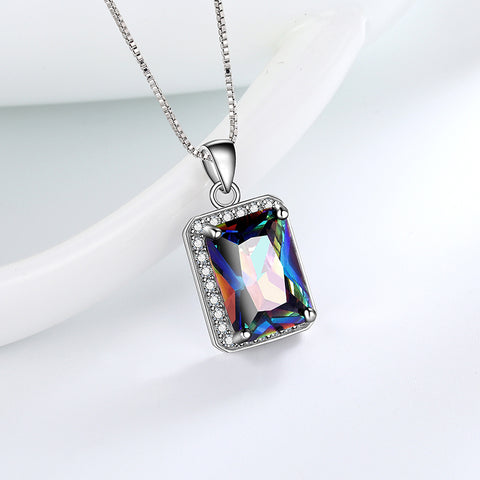 Rettangolo Mistico Fuoco Topazio Collana Ciondolo Donna Ragazza Gioielli Regali Argento sterling 925