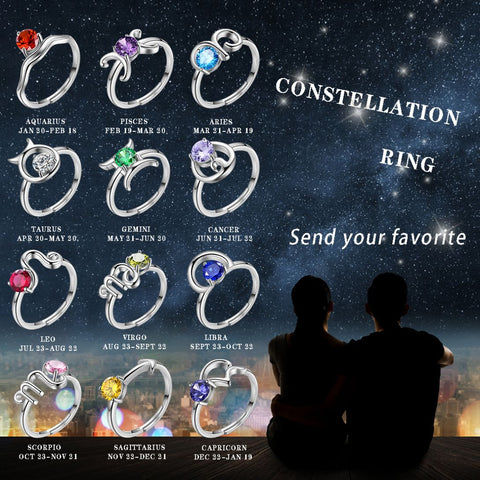 Anello Acquario Gennaio Granato Pietra portafortuna Zodiaco Donne Ragazze Gioielli Regalo di compleanno
