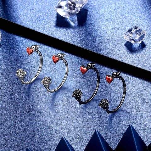 Frauen Rose Herz Ohrringe Schmuck M?dchen Blumen Ohrstecker Creolen Gothic Vintage Romantische Valentinstag Geschenke