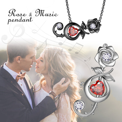 Rose Heart Necklace 3D Rose Flower Pendant Jewelry Musical Note Necklace Women Girls Birthday Valentine's Day Gifts