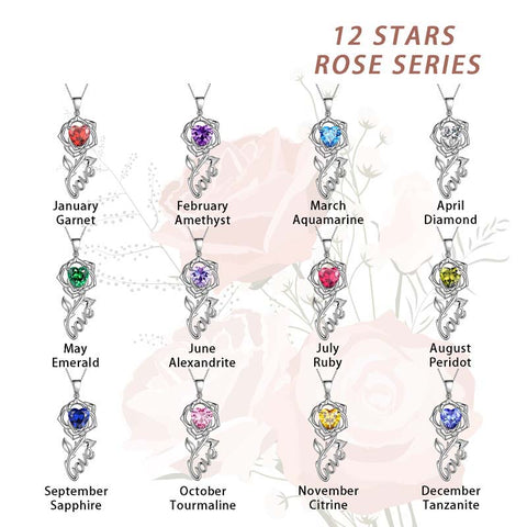 Rose Love Neckalce,925 Sterling Silver Birthstone Pendant Necklace Jewelry Gifts for Women Girls