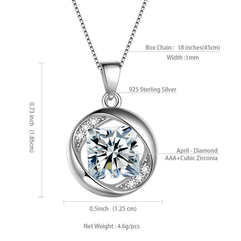 Collier rond en diamant avec pierre de naissance d'avril, pendentif pour femmes et filles, bijoux cadeau d'anniversaire