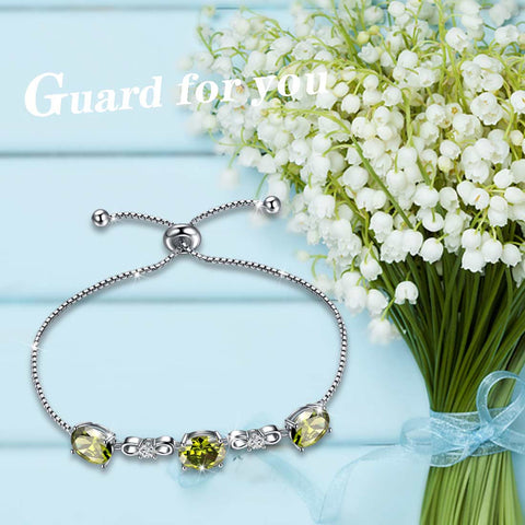 Bracelet péridot rond avec pierre de naissance août pour femmes et filles, bijoux cadeau d'anniversaire en argent sterling