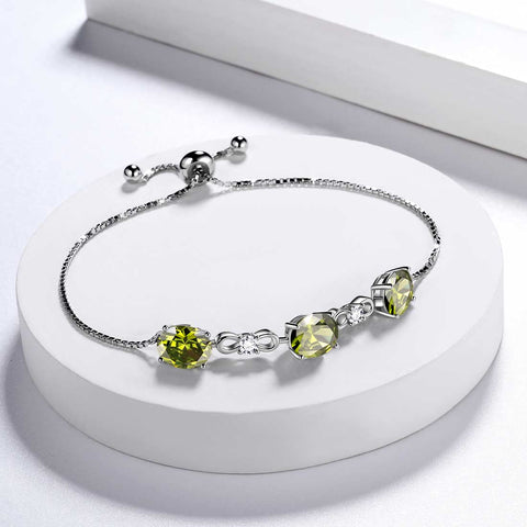 Bracelet péridot rond avec pierre de naissance août pour femmes et filles, bijoux cadeau d'anniversaire en argent sterling