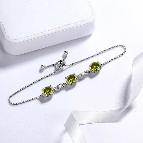 Bracelet péridot rond avec pierre de naissance août pour femmes et filles, bijoux cadeau d'anniversaire en argent sterling