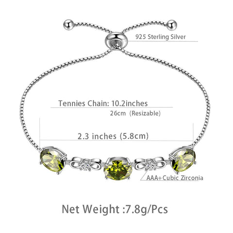 Bracelet péridot rond avec pierre de naissance août pour femmes et filles, bijoux cadeau d'anniversaire en argent sterling