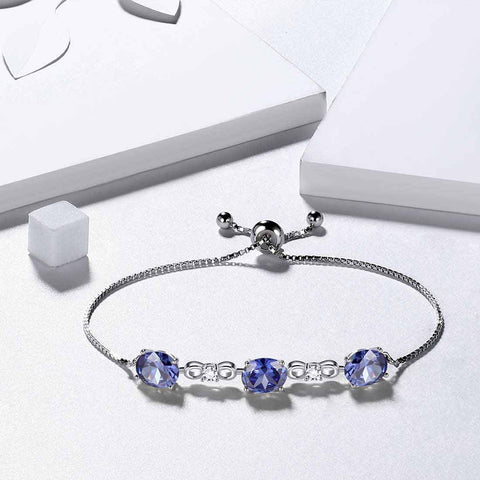 Pulsera redonda de tanzanita con piedra natal de diciembre, joyería para mujeres y niñas, regalo de cumpleaños, plata de ley